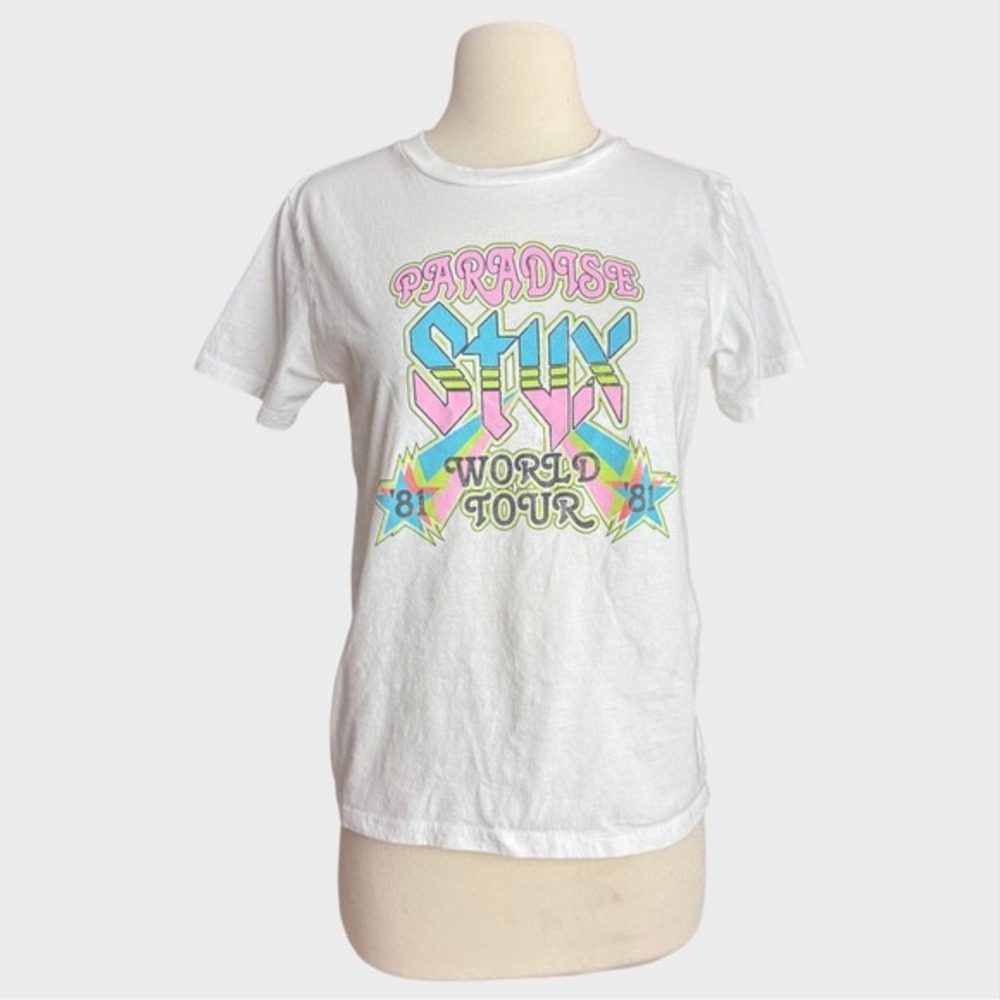 STYX Paradise World Tour Shirt Womens Small White Fitted Tee Pastel Band Merch